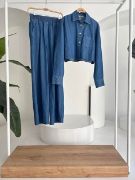 Denim Gömlek Plazzo Pantolon Takım 10163-08 resmi